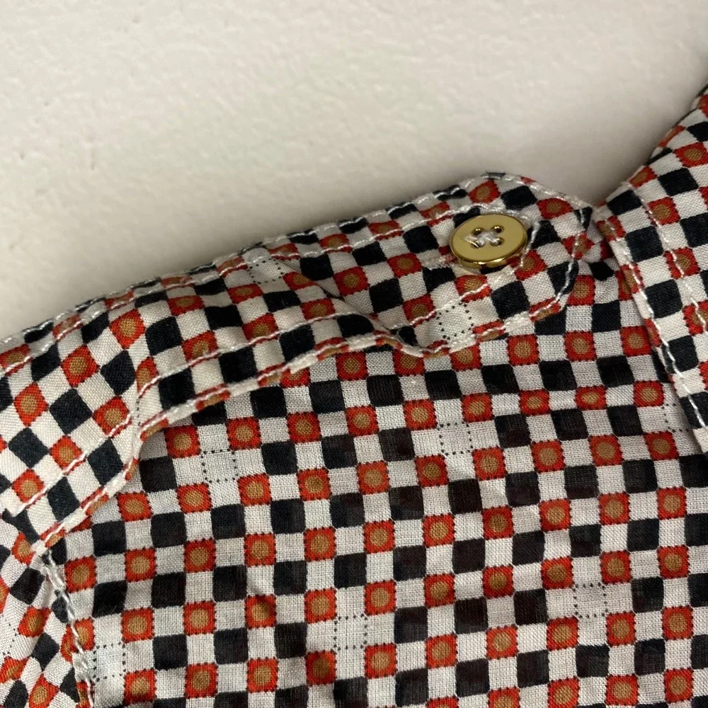 TORY BURCH womans size 6 Brigitte 100% cotton orange blue check button top